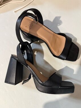 a new day Black Block Heel Platform Sandals with Ankle Strap